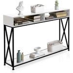 Table Console Style Industriel,120Px23l x79Hcm, avec 3 étagère Ouverte,Cadre en Fer,Table d'Appoint,pour Couloir&Salon(Blanc) - Goplus