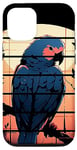 Coque pour iPhone 14 rétro coucher de soleil bleu perroquet oiseau branche lune. silhouette