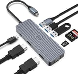 OBERSTER Hub USB C, adaptateur multiport 9 en 1, compatible avec imprimante, ordinateur portable, Mac Mini, iMac MacPro, double répartiteur HDMI USB C 4K avec VGA, 100 W PD, USB 3.0/2.0 et carte TF/SD