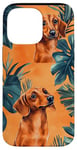 Coque pour iPhone 14 Pro Max Aquarelle orange motif teckel tropical