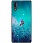 Huawei P20 Transparent Mobilskal Blå fjäril