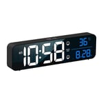 Horloge de table ou murale avec écran LED HD, multifonction, date, jour, heure et température affichées simultanément, 26 cm, Noir