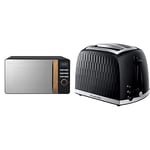 Russell Hobbs RHMD714B-N 17L 700w Scandi Black Digital Microwave with 5 Power Levels & 26061 2 Slice Toaster - Contemporary Honeycomb Design with Extra Wide Slots and High Lift Feature, Black