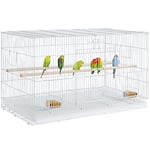 Yaheetech Metal Bird Cage Wide Budgie Cage Flight Cage Parrot Cage Breeding Cage for Small Bird Parakeet/Conure/Lovebird White