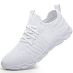 Homme Running Sport Chaussure Detente Fitness Sneakers Mesh Gym Outdoor Trail Elastique Tennis Training Jogging Walking Baskets Athlétique Chosure Blanc 45 EU