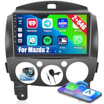 Hikity [2G+64G] Autoradio Carplay Wireless pour Mazda 2 2007-2014 9 Pouces Android 13 Poste Radio avec GPS Bluetooth Android Auto WiFi RDS Hi-FI FM SWC Caméra de Recul