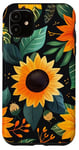 Coque pour iPhone 11 Peinture noire moderne en forme de tournesol tropical, « Don't Care Bear »