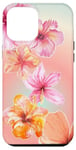 Coque pour iPhone 12 Pro Max Rose et bleu dégradé hibiscus floral mignon aura été