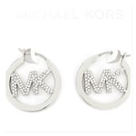 MICHAEL KORS Silver Tone Brass Pave Logo Hoop Earrings MKJ7636040