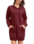 Terecey Robe Sweat Femme Long à Capuche Pull Robes avec Poche Manches Longues Casual Hoodie Hiver Rouge Bordeaux