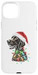 Coque pour iPhone 15 Plus Chapeau de Père Noël allemand à poil court Lumières de Noël Chien Maman Papa