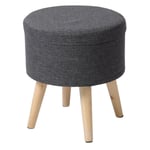 Tabouret rond pouf coffre de rangement repose-pieds, siège en lin pieds en bois massif, 36x 32cm , Gris foncé - Woltu