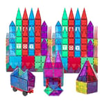 Playmags Magnet Building Tiles Set for Kids - 56 Pcs Stronger 3D Magnetic Block Set with Car - Colorful STEM Magnetic Tiles Toys - 6 Additional Clickins Included