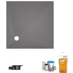 Receveur de douche à carreler 90 x 90 Wedi Fundo Primo écoulement excentré + bonde horizontale + kit d'étanchéité + colle 320