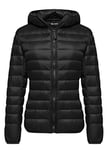 Wantdo Femme Veste en Duvet Manteau Matelassé à Capuche Léger Compressible Veste Coupe-Vent Isolée de Montagne à Capuche Mince Veste d'Extérieur Courte,Noir,M