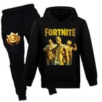 Barn F-ortnite Tryck Casual Hoodie Byxor Kostymer Pojkar Flickor Hoody Byxor Träningsoverall Set Svart Black 140cm