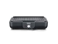 SEVERIN Barbecue électrique 2 200 W avec grille amovible en fonte d'aluminium, Barbecue de table avec bouton rotatif, eBBQ avec bac à eau pour utilisation en intérieur et extérieur, Noir, PG 8556