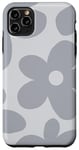 Coque pour iPhone 11 Pro Max Rétro Gris Dessin animé Fleurs Hippie Niveaux de gris