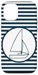 Coque pour iPhone 14 Nautical Stripes Bleu Marine Blanc Minimaliste Yacht Voilier