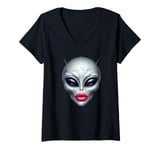 Womens Alien with Full Beautiful Lips V-Neck T-Shirt