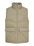 JACK & JONES Mens Puffer Gilet Full Zip Stand up Bodywarmer Quilted Collar Sleeveless Jackets for Men, Beige Colour, Size- M