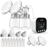 【2023 Upgraded Model】 Double Electric Breast Pump, Breast Pump with 8 Breast Pouches and Adapters, Mechanical Buttons, Pain-Free, Powerful Express, Rechargeable Portable Silicone Breast Pump