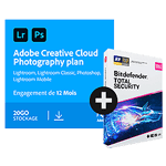 Pack Adobe Photoshop + Lightroom (Creative Cloud Photo 20 Go) + Bitdefender Total Security - 3 appareils - Renouvellement 1 an