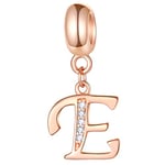 Rose Gold Letter E Charms Alphabet Beads, 925 Sterling Silver Initial E Dangle CZ Birthstone Necklace Pendant, fits Pandora European Bracelets for Mommy/Lover/Easter Gifts