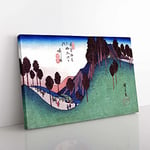 Big Box Art The Ashida Station by Utagawa Hiroshige Painting Canvas Wall Art Print Ready to Hang Picture, 76 x 50 cm (30 x 20 Inch), Green, Purple, White, Blue, Purple