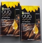 2 X Garnier Olia Highlights for Brunettes Permanent Hair Dye Lifts Colour 