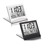 2 Pcs Digital Travel Alarm Clock Foldable LCD Clock with Calendar4948