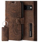 SURAZO Étui de Protection pour téléphone Portable Google Pixel 8a - Pliable en Cuir véritable - avec Aimant, Compartiment pour Cartes, Protection RFID - Étui à Rabat en Cuir (Motif Floral Marron)