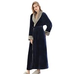 CaiDieNu Robe De Chambre Femme Polaire Longue Peignoir Robe d interieur Hiver Chaude Doux Microfibre Flanelle - Bleu marine - L