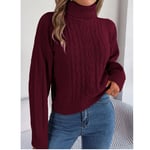 High Neck Sweater Solid Color Sweaters Knit Tops For Autum Winter Wine Red M