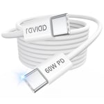 Cable USB C vers USB C 2M, Cable USB C Charge Rapide PD 60W Câble USB C Tressé Câble USB Type C pour iPhone 16/15 Pro Max, Samsung Galaxy S24 S23 A54 A34, MacBook Pro, Pad Pro/Air, Pixel 7