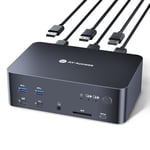 AV Access Dockningsstation och KVM-switch 2 till 3 DP till DP 8K60Hz 5x USB-A 1x USB-C PD 3.5mm AUX SD-kortplats och 1Gbps ethernet