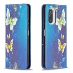 Xiaomi Poco F3 Fancy Print -lompakkokotelo korttipaikoilla Magneettisesti suljettava Folio Flip Cover - Kultainen perhonen