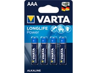 Varta Longlife Power Aaa, Engångsbatteri, Aaa, Alkalisk, 1,5 V, 4 Styck, Blå, Multifärg