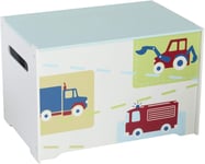 Vehicles Kids Toy Box - Childrens Bedroom Storage Chest with Bench Lid by...