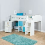 Stompa Uno S Plus Mid-Sleeper with White Headboard, Pull-Out Desk and 2 Door Cube Unit