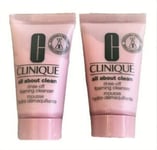 2 x Clinique All About Clean Rinse-Off Foaming Cleansers 30ml Each