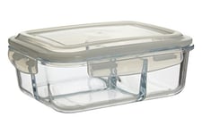 Premium Housewares Freska Glass Container with Airtight Lid, 3 Compartments