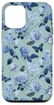 Coque pour iPhone 13 Pro Fleurs bleu marine vintage sur vert menthe rétro