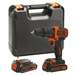 BLACK+DECKER 18 V Cordless 2-Gear Combi Hammer Drill with Kitbox, 2 x 1.5 Ah Lithium-Ion Batteries, BDCHD18KB-GB