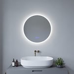 AQUABATOS Miroir de salle de bain LED rond 60 cm avec éclairage à intensité variable Interrupteur tactile Température de couleur Blanc froid 6400 K Blanc chaud 3000 K Chauffage miroir anti-buée IP44 CE