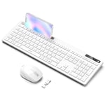 Wireless Keyboard and Mouse Set, USB A and USB C Keyboard Mouse, Full Size UK Keyboard with Phone Holder Compatible with Apple Mac OS, Windows PC/Desktop/Computer/Laptop, White