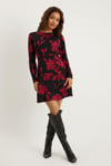 Petite Red Floral Puff Sleeve Fit And Flare Mini Dress