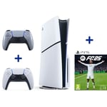 Pack PS5 Standard : Console PS5 (Modèle Slim) + 2ème Manette sans fil PS5 DualSense Silver + EA FC25