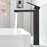 Robinet de Lavabo Noir Extra Haut, Mitigeur Salle de Bains Monocommande en Acier Inoxydable pour Vasque Surélevée, Hauteur de Sortie de 290mm, avec