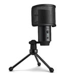 FIFINE Microphone à Condensateur USB de Bureau pour Ordinateur et Mac, Micro de Studio avec Filtre Anti-Pop, Contrôle de Gain, Bouton de Silence